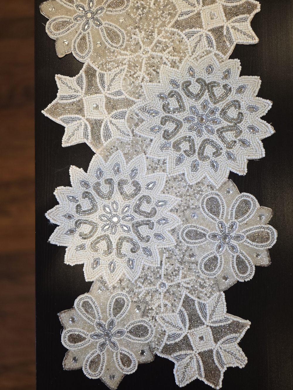 St. Nicholas Square Beige and White Lace Floral Table Runner Pair - Picture 5 of 5